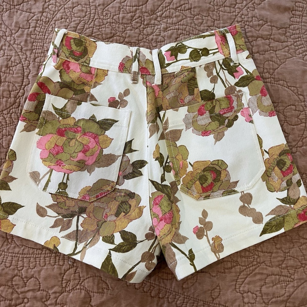 NWT REBECCA TAYLOR Floral Stretch Cotton Twill High Waisted Shorts Size 00 Boho - Picture 2 of 10